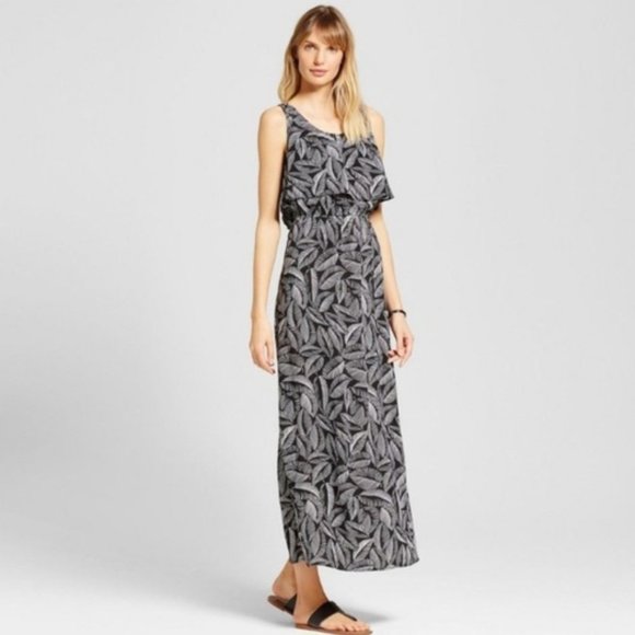 Merona Dresses & Skirts - NEW Merona Black & White Tropical Leaf Print Flounced Sleeveless Maxi Dress Sz M